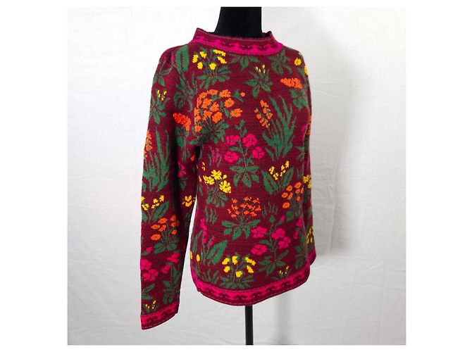 Kenzo Jungle bordeauxfarbener Pullover mit Blumen 1980er Mehrfarben Bronze - Ansicht 5