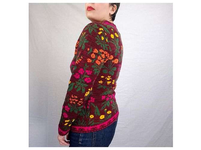 Kenzo Jungle bordeauxfarbener Pullover mit Blumen 1980er Mehrfarben Bronze - Ansicht 8