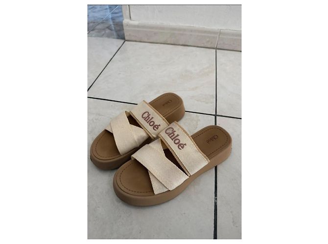 Sandali con zeppa Chloé Mila beige in tela - vista 2