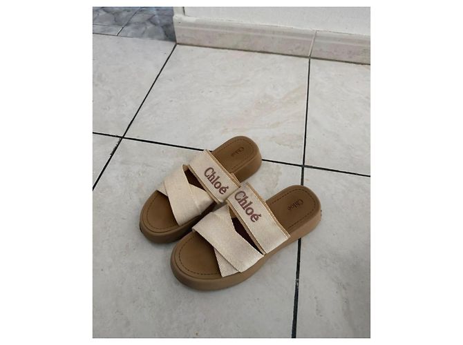 Sandali con zeppa Chloé Mila beige in tela - vista 3