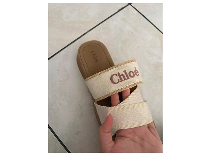 Sandali con zeppa Chloé Mila beige in tela - vista 4