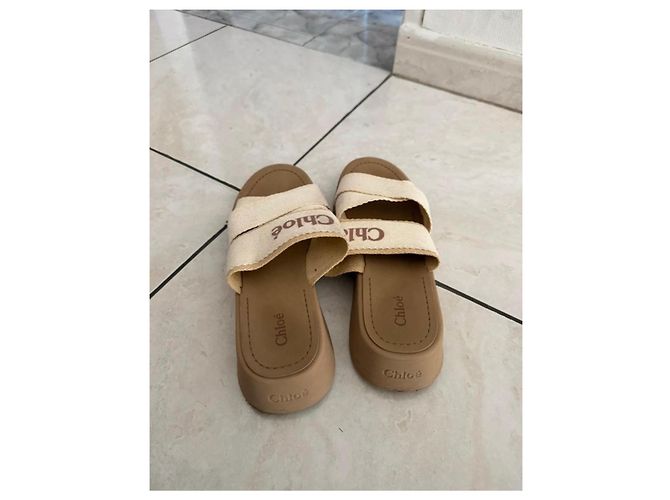 Sandali con zeppa Chloé Mila beige in tela - vista 5