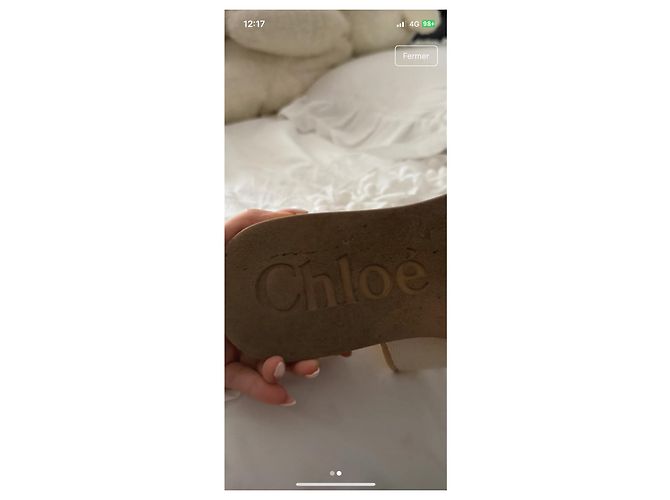 Sandali con zeppa Chloé Mila beige in tela - vista 6