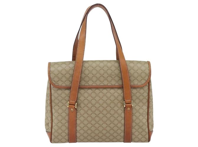 Céline Sac à main vintage Macadam en toile et cuir Celine Beige - vue 2