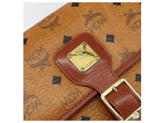 Borsa a Spalla MCM Logogram Vicetos PVC Marrone Oro Auth 163259 - vista 14