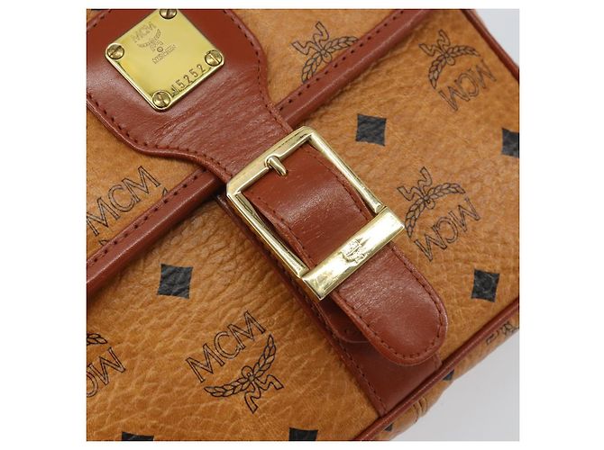 Borsa a Spalla MCM Logogram Vicetos PVC Marrone Oro Auth 163259 - vista 15