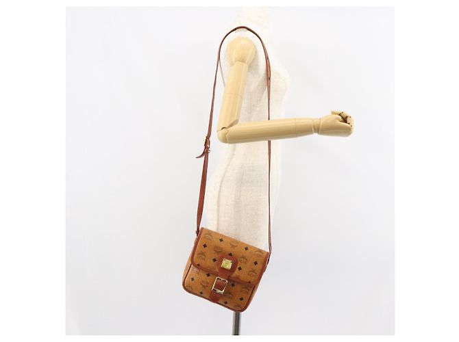 Borsa a Spalla MCM Logogram Vicetos PVC Marrone Oro Auth 163259 - vista 22