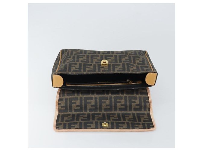 Borsa a mano in tela Zucca FENDI PVC marrone nero Auth 158200 - vista 10