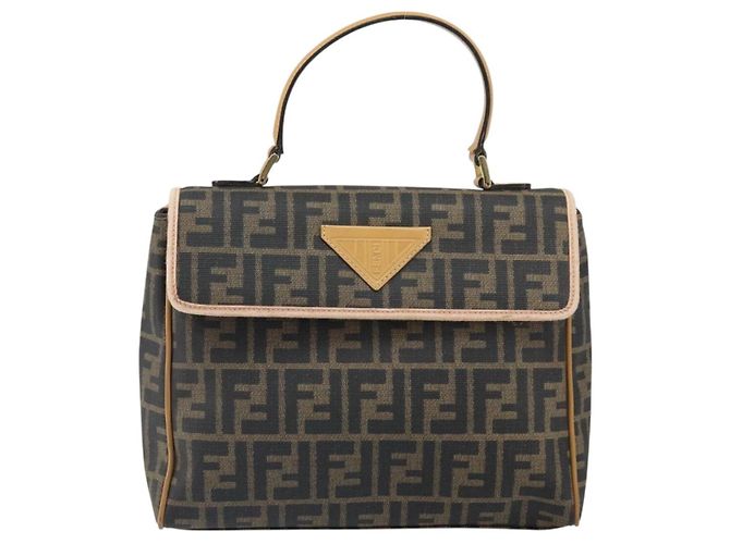 Borsa a mano in tela Zucca FENDI PVC marrone nero Auth 158200 - vista 13