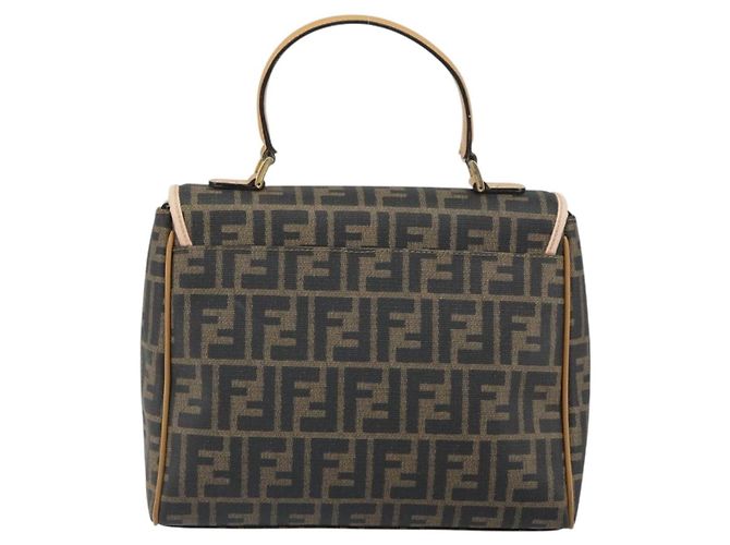 Borsa a mano in tela Zucca FENDI PVC marrone nero Auth 158200 - vista 2