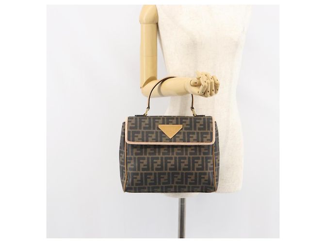 Borsa a mano in tela Zucca FENDI PVC marrone nero Auth 158200 - vista 24