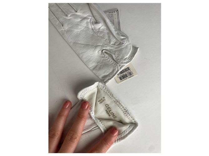 Céline Guantes de cuero vintage Celine Paris blancos - vista 4
