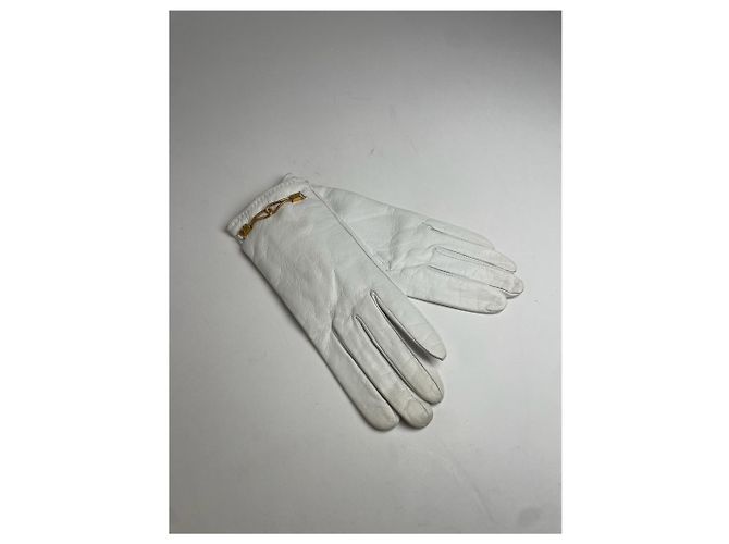 Céline Guantes de cuero vintage Celine Paris blancos - vista 7