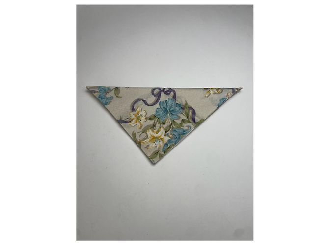 Sciarpa floreale vintage Burberry beige giallo blu - vista 2