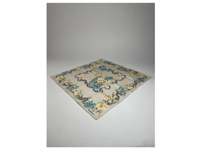 Sciarpa floreale vintage Burberry beige giallo blu - vista 3