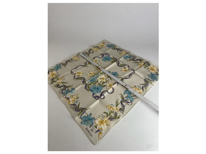 Sciarpa floreale vintage Burberry beige giallo blu - vista 4
