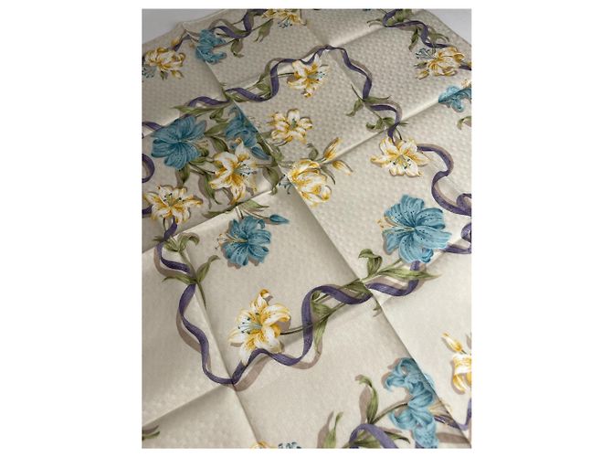 Sciarpa floreale vintage Burberry beige giallo blu - vista 5