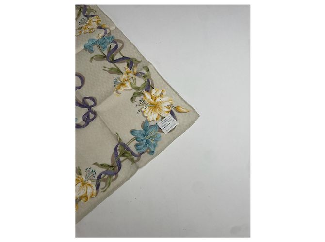 Sciarpa floreale vintage Burberry beige giallo blu - vista 6