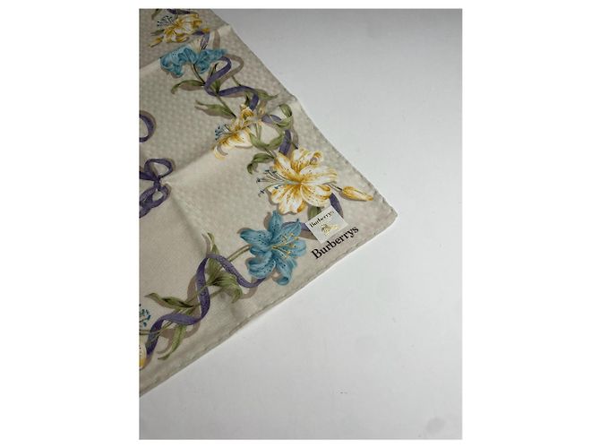Sciarpa floreale vintage Burberry beige giallo blu - vista 7
