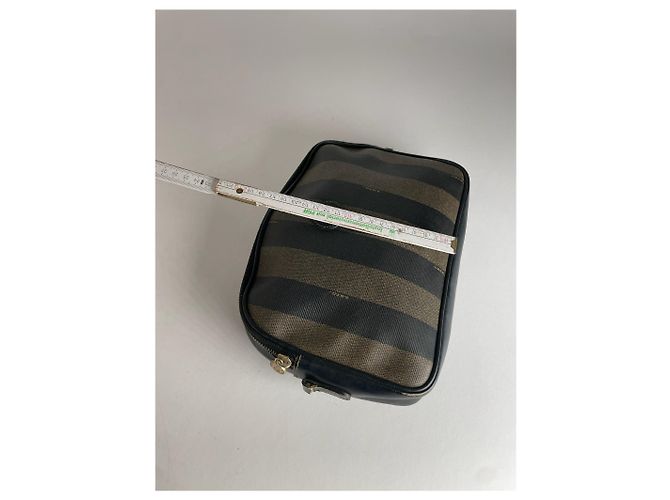 Clutch in pelle a righe vintage Fendi nero e marrone - vista 10