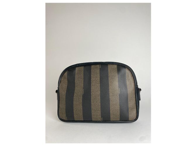 Clutch in pelle a righe vintage Fendi nero e marrone - vista 2