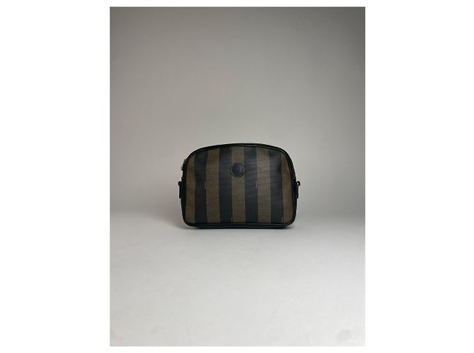 Clutch in pelle a righe vintage Fendi nero e marrone - vista 5