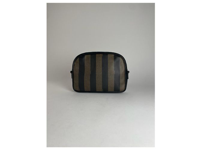 Clutch in pelle a righe vintage Fendi nero e marrone - vista 7