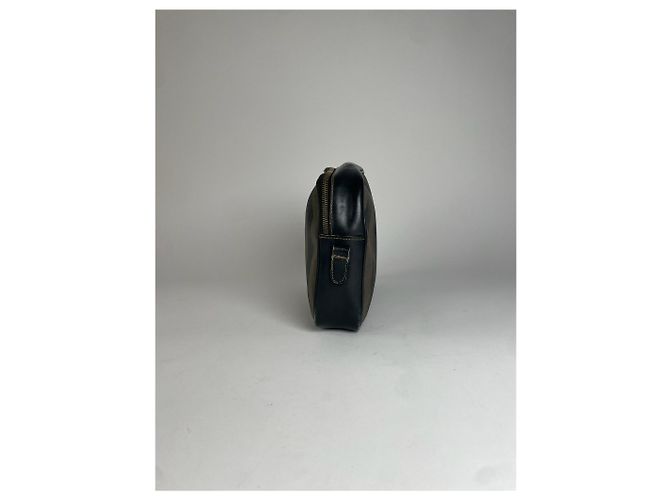 Clutch in pelle a righe vintage Fendi nero e marrone - vista 8