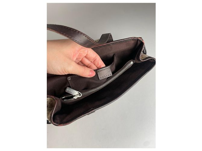 Triomphe Céline Vintage Celine Monogram Handtasche Beige Braun - Ansicht 4
