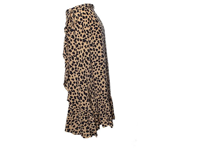 Autre Marque Falda midi envolvente con estampado de leopardo Rixo London Castaño Negro - vista 2