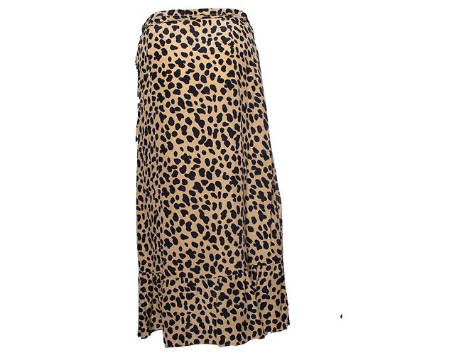 Autre Marque Falda midi envolvente con estampado de leopardo Rixo London Castaño Negro - vista 3