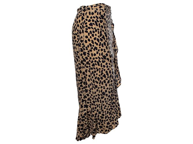 Autre Marque Falda midi envolvente con estampado de leopardo Rixo London Castaño Negro - vista 4