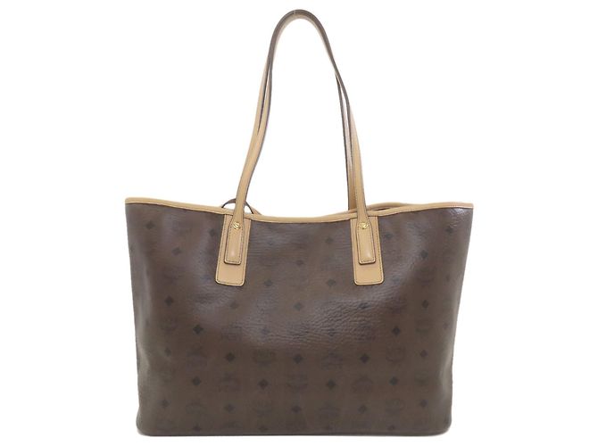 Borsa Tote MCM Logo Beige e Marrone Scuro PVC - vista 2
