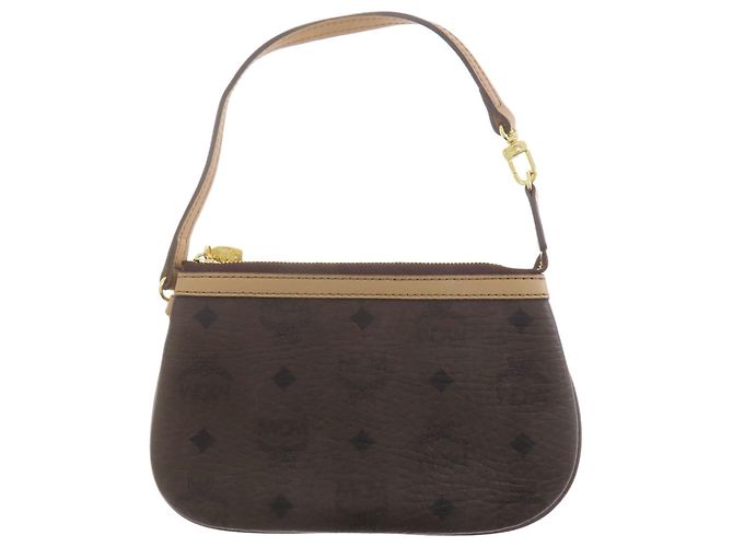 Borsa Tote MCM Logo Beige e Marrone Scuro PVC - vista 8