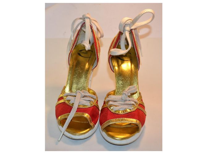 Décolleté Just Cavalli in pelle e tela rosso oro D'oro - vista 2