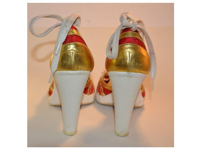 Décolleté Just Cavalli in pelle e tela rosso oro D'oro - vista 3