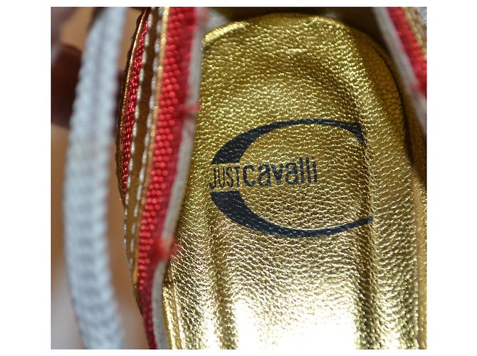 Décolleté Just Cavalli in pelle e tela rosso oro D'oro - vista 5