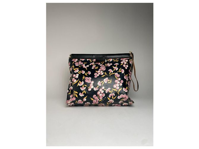 Clutch in pelle floreale vintage Marni nero rosa verde - vista 2