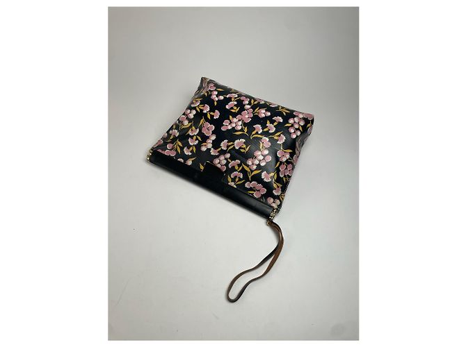 Clutch in pelle floreale vintage Marni nero rosa verde - vista 3