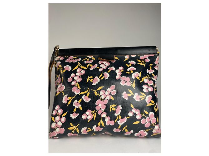 Clutch in pelle floreale vintage Marni nero rosa verde - vista 4