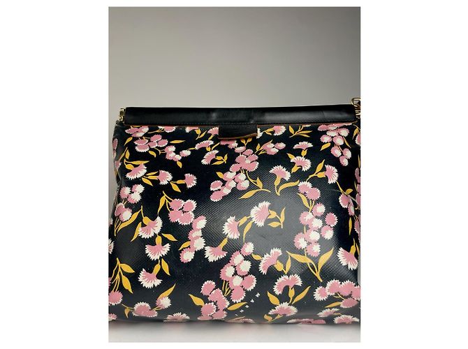Clutch in pelle floreale vintage Marni nero rosa verde - vista 6