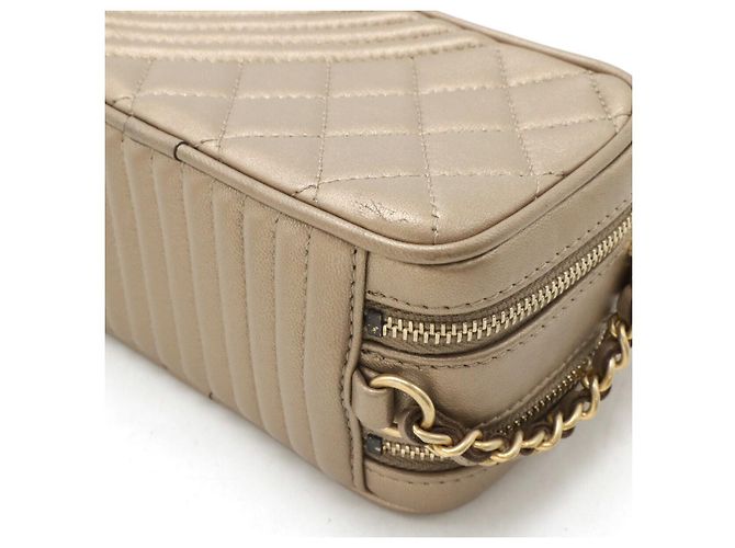 Camera Bolso de Hombro de Cuero Chanel Coco Mark Dorado Metálico - vista 3
