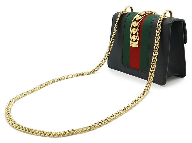 Borsa Mini Catena Gucci Sylvie Web Ribbon Nero - vista 2