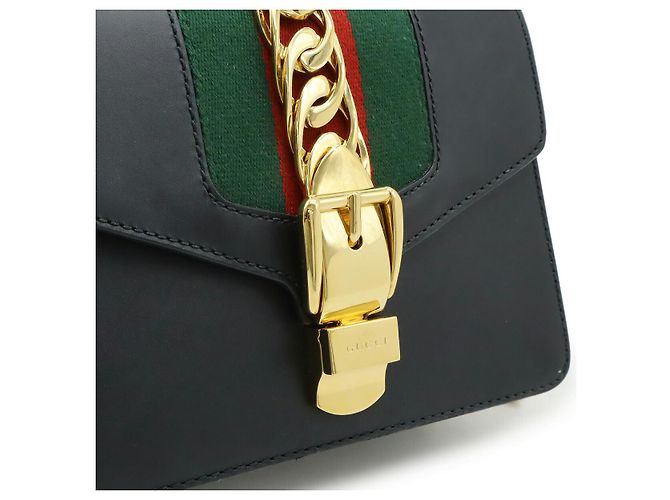 Borsa Mini Catena Gucci Sylvie Web Ribbon Nero - vista 8