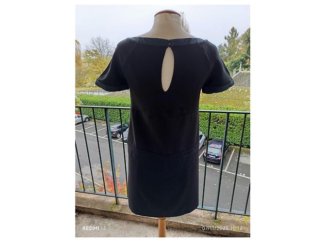 Abito oversize Chloé in seta e lana blu navy Nero - vista 4