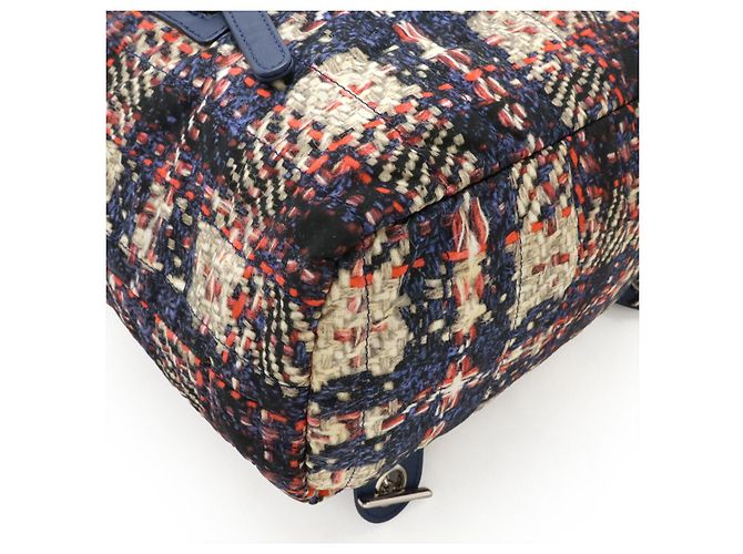 Chanel Tweed-Print Nylon-Rucksack Blau - Ansicht 3