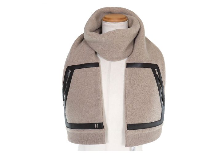 Sciarpa in lana con logo H Teddy Pocket di Hermès Marrone Beige - vista 4
