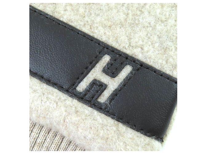 Sciarpa in lana con logo H Teddy Pocket di Hermès Marrone Beige - vista 7