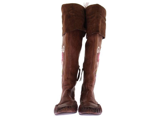 Botines Miu Miu de cuero marrón Castaño - vista 4