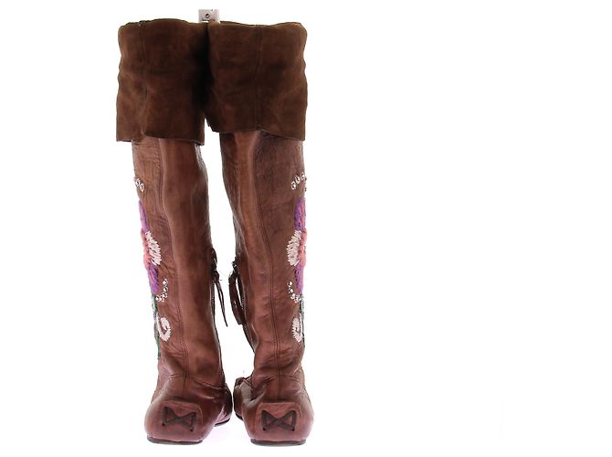 Botines Miu Miu de cuero marrón Castaño - vista 5